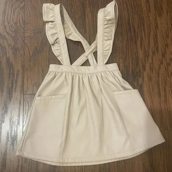 3T Faux Leather Pinafore Dress And Top Outfit With Tights - Picture 10 of 15